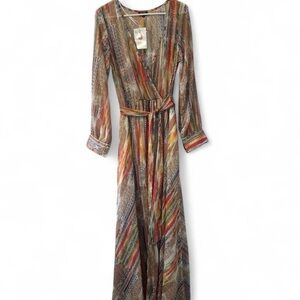 Elegant Multicolor Long Sleeve Maxi Dress